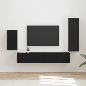 vidaXL Tv-meubelset Wandgemonteerd 4 pcs Zwart Bewerkt hout