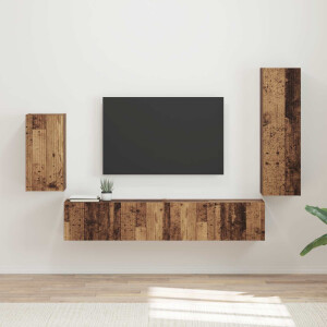 vidaXL Tv-meubelset Wandgemonteerd 4 pcs Oudhout Bewerkt hout