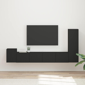 vidaXL Tv-meubelset Wandgemonteerd 3 pcs Zwart Bewerkt hout