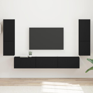 vidaXL Tv-meubelset Wandgemonteerd 4 pcs Zwart Bewerkt hout
