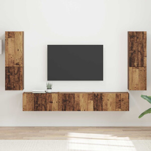 vidaXL Tv-meubelset Wandgemonteerd 4 pcs Oudhout Bewerkt hout