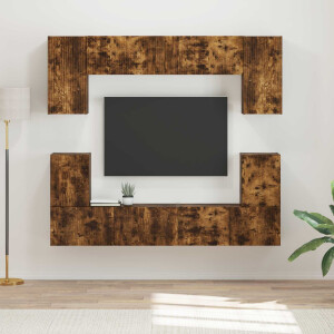 vidaXL Tv-meubelset Wandgemonteerd 5 pcs Gerookt eiken Bewerkt hout
