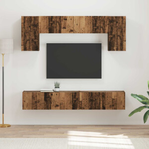 vidaXL Tv-meubelset Wandgemonteerd 4 pcs Oudhout Bewerkt hout