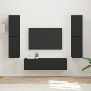 vidaXL Tv-meubelset 6 pcs Zwart Bewerkt hout