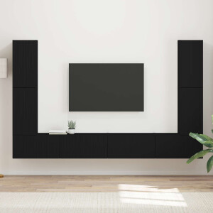 vidaXL Tv-meubelset 8 pcs Zwart Bewerkt hout
