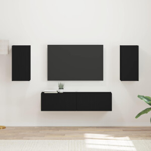 vidaXL Tv-meubelset 4 pcs Zwart Bewerkt hout