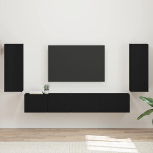 vidaXL Tv-meubelset 4 pcs Zwart Bewerkt hout
