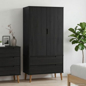 vidaXL Kledingkast MOLDE Zwart 90 x 55 x 175 cm Massief grenenhout