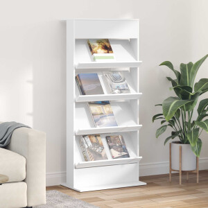 vidaXL Tijdschrift Rek met plank Wit 70 x 41 x 156 cm Bewerkt hout