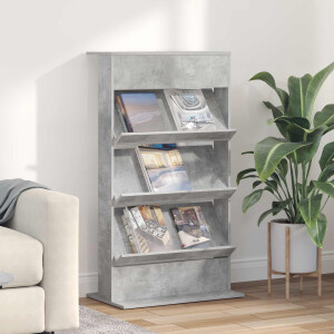 vidaXL Tijdschrift Rek Beton Grijs 70 x 41 x 126 cm Bewerkt hout