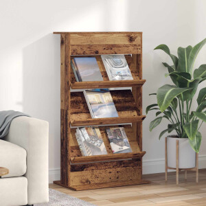 vidaXL Tijdschrift Rek met plank Oudhout 70 x 41 x 126 cm Bewerkt hout