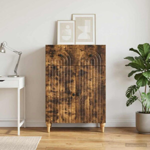 vidaXL Dressoir met lade Gerookt eiken 66 x 34,5 x 90 cm Bewerkt hout