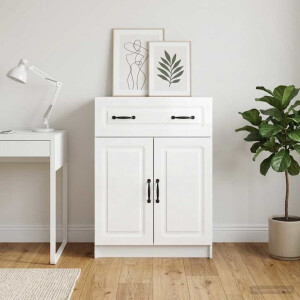 vidaXL Dressoir met lade Hoogglans Wit 66 x 34,5 x 87 cm Bewerkt hout