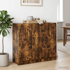 vidaXL Dressoir Gerookt eiken 89 x 34,5 x 77 cm Bewerkt hout