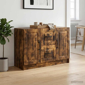 vidaXL Dressoir met lade Gerookt eiken 89 x 34,5 x 57 cm Bewerkt hout