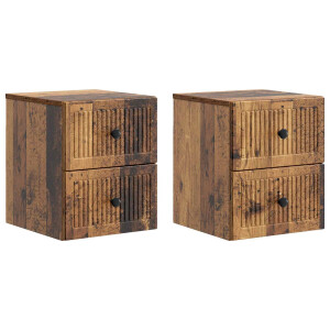 vidaXL Wandbeugel Bedkast met lade 2 pcs Oud hout 33 x 34,5 x 40 cm