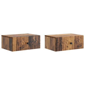 vidaXL Wandbeugel Bedkast met lade 2 pcs Oud hout 49 x 34,5 x 20 cm