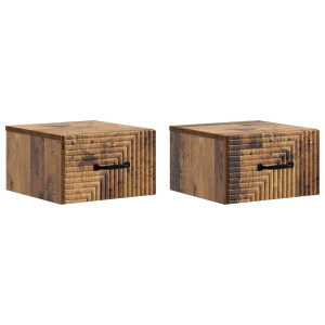 vidaXL Wandbeugel Bedkast met lade 2 pcs Oud hout 34,5 x 33 x 20 cm