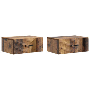 vidaXL Wandbeugel Bedkast met lade 2 pcs Oud hout 49 x 34,5 x 20 cm