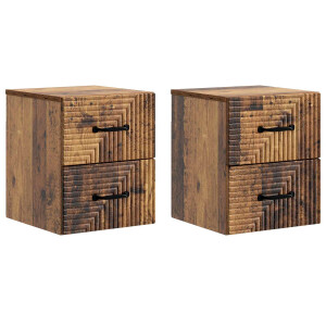 vidaXL Wandbeugel Bedkast met lade 2 pcs Oud hout 34,5 x 33 x 40 cm