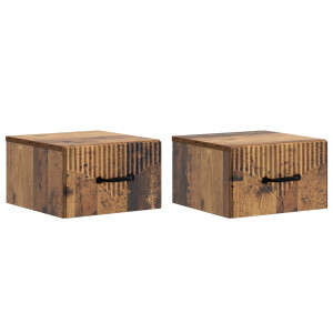 vidaXL Wandbeugel Bedkast met lade 2 pcs Oud hout 34,5 x 33 x 20 cm