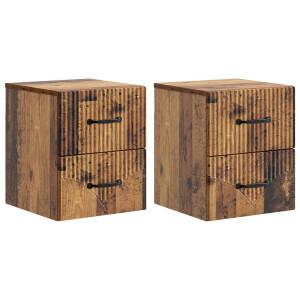 vidaXL Wandbeugel Bedkast met lade 2 pcs Oud hout 34,5 x 33 x 40 cm