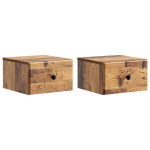 vidaXL Wandbeugel Bedkast met lade 2 pcs Oud hout 34,5 x 33 x 20 cm