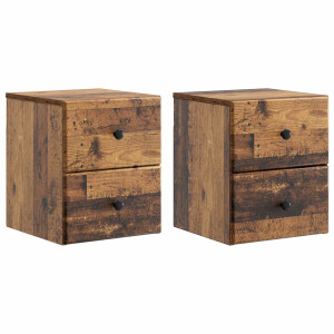 vidaXL Wandbeugel Bedkast met lade 2 pcs Oud hout 34,5 x 33 x 40 cm