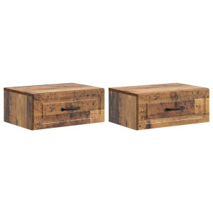 vidaXL Wandbeugel Bedkast met lade 2 pcs Oud hout 49 x 34,5 x 20 cm