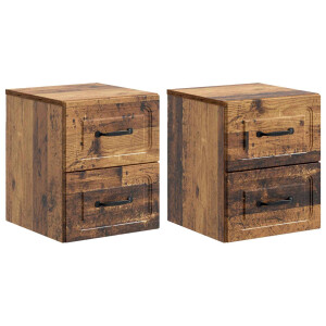 vidaXL Wandbeugel Bedkast met lade 2 pcs Oud hout 34,5 x 33 x 40 cm