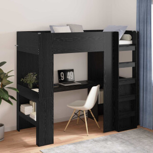 vidaXL Loft Bedframe met Bureau Zwart Eiken 90 x 190 cm Bewerkt hout