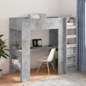 vidaXL Loft Bedframe met Bureau Beton Grijs 90 x 190 cm Bewerkt hout