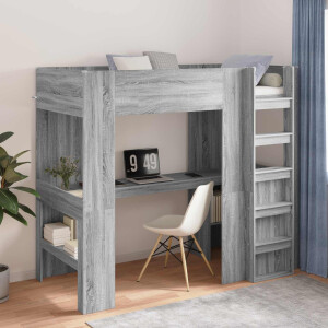 vidaXL Loft Bedframe met Bureau Grijs Sonoma 90 x 190 cm Bewerkt hout