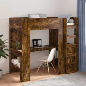 vidaXL Loft Bedframe met Bureau Gerookt eiken 80 x 200 cm Bewerkt hout