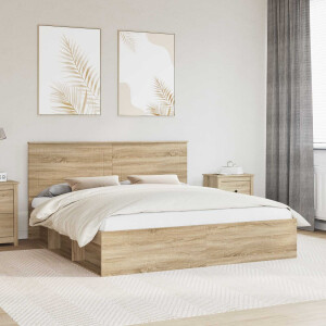 vidaXL Bedframe met hoofdeinde Sonoma 200 x 200 cm Massief grenenhout