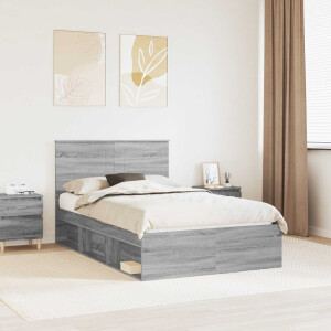 vidaXL Bedframe Grijs Sonoma 135 x 190 cm Massief grenenhout
