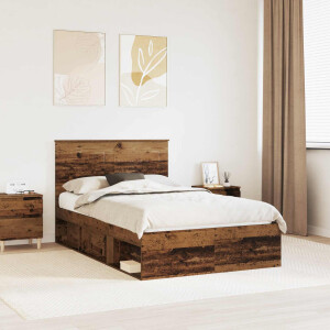 vidaXL Bedframe met hoofdeinde Oudhout 135 x 190 cm Massief grenenhout