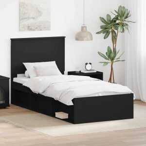 vidaXL Bedframe met hoofdeinde Zwart 100 x 200 cm Massief grenenhout