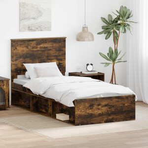 vidaXL Bedframe Gerookt eiken 90 x 200 cm Massief grenenhout