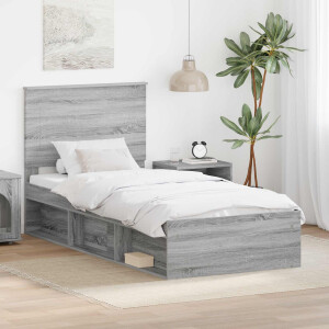 vidaXL Bedframe Grijs Sonoma 90 x 200 cm Massief grenenhout