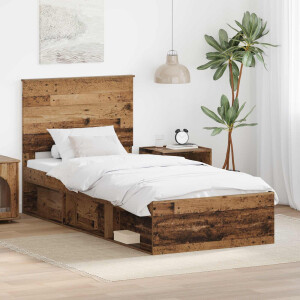 vidaXL Bedframe met hoofdeinde Oudhout 90 x 200 cm Massief grenenhout