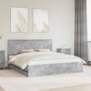 vidaXL Bedframe met lade Beton Grijs 200 x 200 cm Ingenieurshout