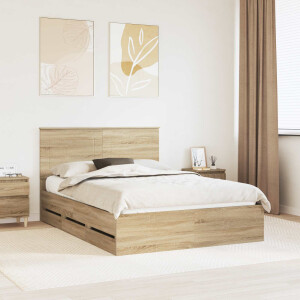 vidaXL Bedframe met lade Sonoma Eiken 150 x 200 cm Ingenieurshout