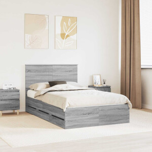 vidaXL Bedframe met lade Grijs Sonoma 120 x 190 cm Ingenieurshout