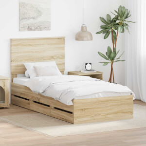 vidaXL Bedframe met lade Sonoma Eiken 100 x 200 cm Ingenieurshout