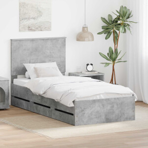 vidaXL Bedframe met lade Beton Grijs 75 x 190 cm Ingenieurshout