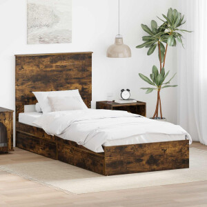 vidaXL Opslag bed met lade Gerookt eiken 100 x 200 cm Bewerkt hout