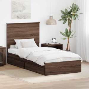 vidaXL Opslag bed met hoofdeinde Bruin Eiken 90 x 190 cm Bewerkt hout