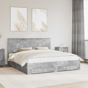 vidaXL Bedframe met hoofdeinde Beton Grijs 200 x 200 cm Bewerkt hout