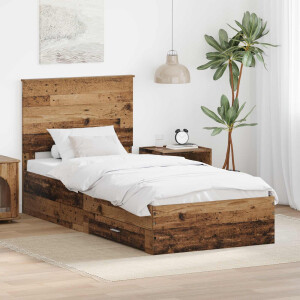 vidaXL Bedframe met hoofdeinde Oudhout 100 x 200 cm Bewerkt hout